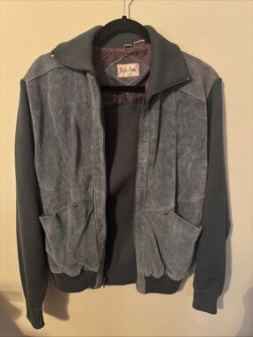 Mister Man Vintage Men's Blue Gray Suede Bomber Jacket